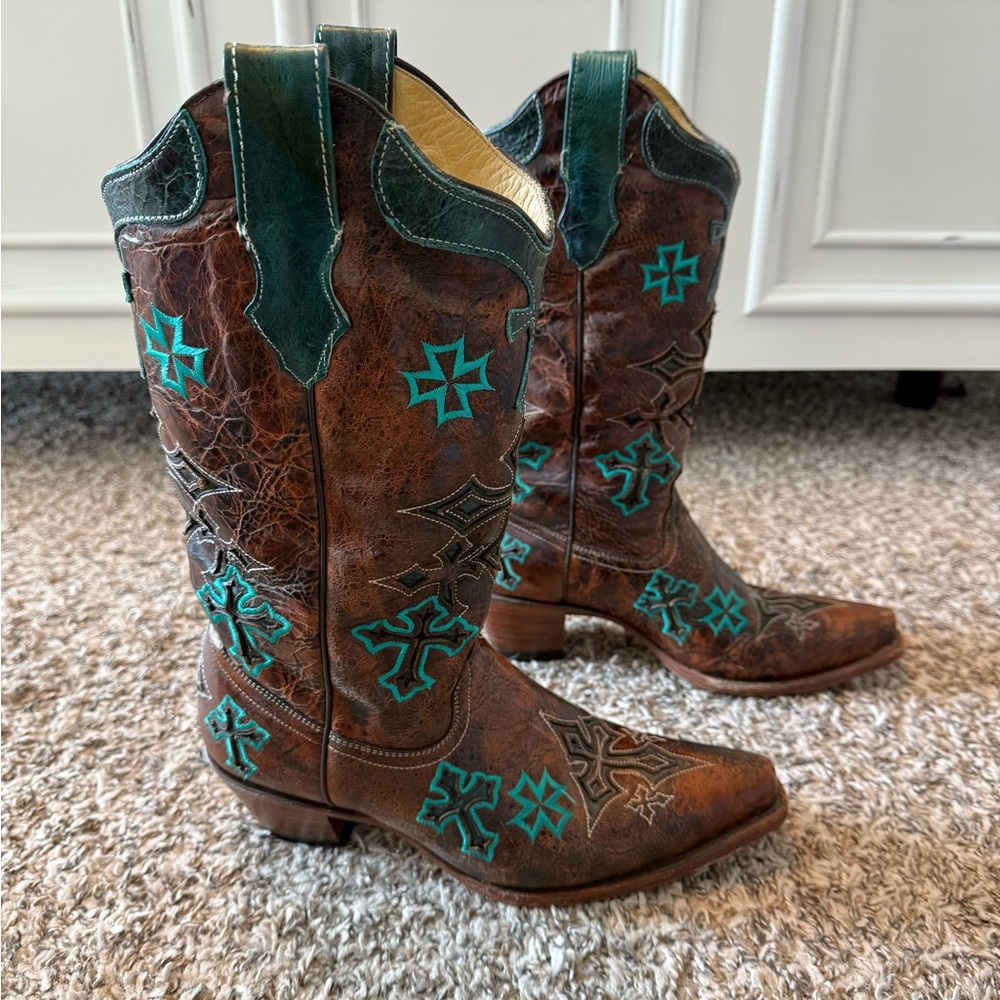 Corral Brown and Teal Western Boots